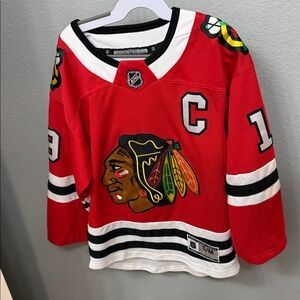 NHL Blackhawks Red and Black Kids Hockey Jersey 19 TOEWS